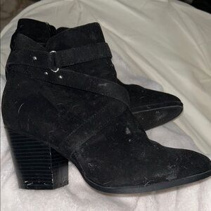 Black Suede Ankle Booties with Block Heel
